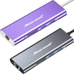 Hiearcool USB C Hub Ethernet, USB C 4K 60Hz HDMI Adapter, 8 in 1 Multi-port Type C Adapter (Grey and Purple)