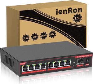 ienRon 8 Port 2.5G Unmanaged Ethernet Switch with 10G SFP+ Slot, 60Gbps Switching Capacity Network Switch, One Key VLAN| Plug & Play |Fanless |Metal |Wall Mount, Compatible with 100/1000/2500Mbps