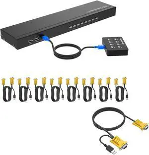 Yinker 8 Port VGA KVM + 9 Pack VGA KVM Cables