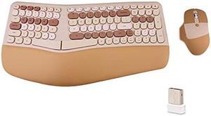 Wireless Ergonomic Keyboard and Mouse Combo, Split Keyboard, Stain-Resistant Comfortable PU Wrist Rest, Natural Typing, 2.4G Connectivity, Compatible with PC/Laptop (Milk Tea)