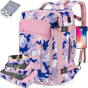 Carry on Travel Backpacks, Extra Large 40L Flight Approved Bag for Men & Women,Expandable Suitcase Backpack With 4 Packing Cubes,Water Resistant Luggage Daypack Business Weekender Bag,Camouflage Pink Carry on Travel Backpacks, Extra Large 40L Flight Approved Bag for Men & Women,Expandable Suitcase Backpack With 4 Packing Cubes,Water Resistant Luggage Daypack Business Weekender Bag,Camouflage Pink