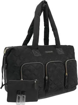 Joan & David 22 Inch Diamond Quilted Nylon Weekender Duffle (Black)