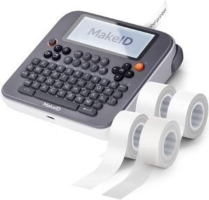 Makeid E1 Portable Label Maker - Bluetooth Compatible Thermal Printer - QWERTY Keyboard, 4.42" LCD Screen - Prints 9mm, 12mm, 16mm Clear Waterproof Sticker Labels - Includes Tape, USB Cable