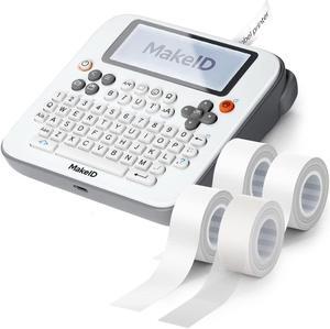 Makeid E1 White Label Maker with 4 Continuous Tapes White*2 & Transparent*2, Bluetooth Compatible Thermal Printer - QWERTY Keyboard, 4.42" LCD Screen - Prints 9mm, 12mm, 16mm Clear Waterproof Sticker