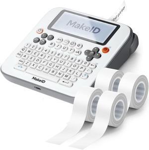 Makeid E1 White Label Maker with 4 Continuous Tapes 16mm White, Bluetooth Compatible Thermal Printer - QWERTY Keyboard, 4.42" LCD Screen - Prints 9mm, 12mm, 16mm Clear Waterproof Labels