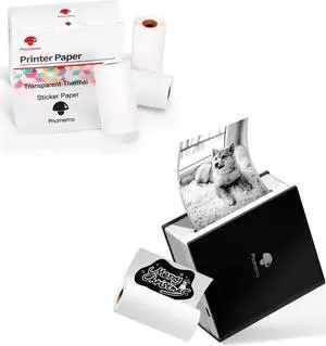 Phomemo M02 Mini Pocket Printer with 3 Rolls Adhesive Transparent Thermal Labels, Bluetooth Photo Printer for Phone, for Fun, DIY Journal, Study, Good Gift, Black
