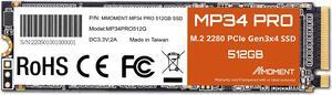 MMOMENT MP34 PRO 512GB PCIe Gen3 NVMe M.2 2280 Internal Solid State Drive, Gen3.0X4, Read Speed up to 3500MB/s, for Laptop, Desktop and Gaming