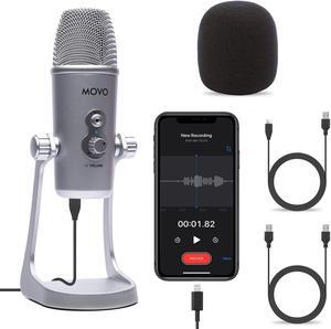 Movo UM800 Desktop USB Microphone for iPhone, Android, Computer with Adjustable Pickup Patterns and USB, USB Type-C and Lightning Cables - Podcast Microphone, Streaming Microphone, Gaming Microphone