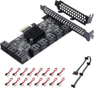 MZHOU PCle 16-Port SATA III Controller Expansion Card, 6Gbps X1/X4/X8/X16, Supports 16 SATA Devices with Cables and Low Profile Bracket (ASM1064 Chip) MZHOU PCle 16-Port SATA III Controller Expansion Card, 6Gbps X1/X4/X8/X16, Supports 16 SATA Devices with Cables and Low Profile Bracket (ASM1064 Chip)
