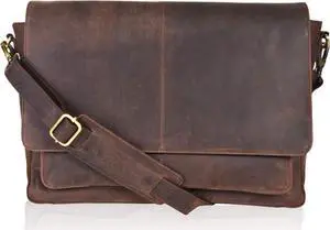 Leather messenger bag for men & women- Laptop briefcase bag for college,office adjustable shoulder strap