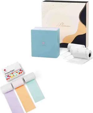 Phomemo M02 Pocket Printer Gift Set- Thermal Bluetooth Mini Phone Printer with 3 Rolls Paper, for DIY Creation, Study Notes, Memo, List, Work Plan, Gift, Cyan
