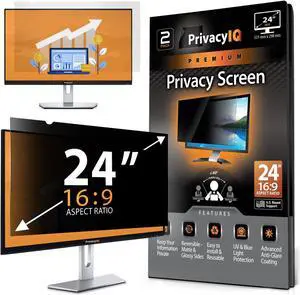 Privacy IQ 24" Inch 16:9 (2 Pack) Monitor Privacy Screen-Filter for 60 Degree Privacy, Advanced Anti-Glare, UV Light Reduction & Blue Light Filter