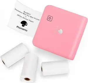 Phomemo M02 Pro Pocket Printer- Mini Bluetooth Thermal Printer with 3 Rolls White Sticker Paper, Compatible with iOS + Android for Learning Assistance, Study Notes, Journal, Fun, Work, Pink
