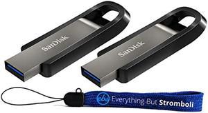 SanDisk Extreme Go 128GB USB 3.2 (2 Pack) Flash Drive for Computer, Laptop (SDCZ810-128G-G46) Type-A Bundle with (1) Everything But Stromboli Lanyard