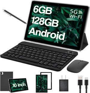 RUIQIAI 2 in 1 Tablet with Keyboard, 10 inch Android Tablet, 6GB+128GB/512GB Expand, 2.4G/5G Wi-Fi 6, 6000mAh, 1280 * 800 IPS, Dual Camera, GMS,WiFi