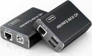 HDMI KVM USB Extender Over Cat5e/6/6a/7 up to 200ft/60M, 1080p@60Hz, 2 USB 2.0 Ports, Plug and Play, No Driver, Supports All Operating System, Keyboard and Mouse USB Over Ethernet