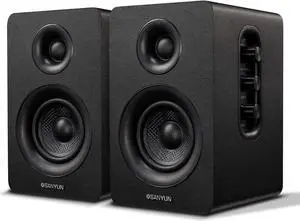 Sanyun SW208 3" Active Bluetooth 5.0 Bookshelf Speakers  60W Carbon Fiber Speaker Unit - Built-in 24bit DAC - Dynamic 3D Surround Sound  2.0 Computer PC Monitor Gaming Speakers (Pair, Black)
