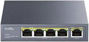 Cudy 4 Port Gigabit PoE Extender, 10/100/1000Mbps, 4 Channel PoE Repeater, PoE Amplifier, PoE Booster, Wall-Mount, Comply with IEEE 802.3bt, 802.3at, 802.3af, Not Support Passive PoE, Plug and Play