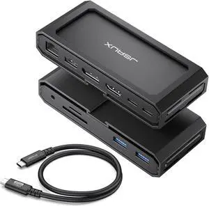 JSAUX USB-C Laptop Docking Station, 11-in-1 Dock with 8K@30Hz HDMI and DP, 100W PD, USB C and 3 USB A, Gigabit Ethernet, 3.5mm Audio, SD/TF Reader Compatible with Steam Deck, MacBook,ROG Ally-HB1101