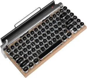 GUAZI STORE Retro Typewriter Keyboard Punk Round Keyboard 83-Key Mechanical Keyboard Wireless Bluetooth Keyboard,Gaming Mechanical Keyboard,Anti-ghosting Blue Switch Mechanical Keyboard(Wood Color)