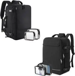 Sinaliy Large Travel Backpack for Women Men(Black & Black), 40L Carry On Backpack, 17 Inch Laptop Waterproof Casual Backpack, College Bookbag, Backpack for Women, as Person Item Flight Approved