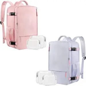 Sinaliy Large Travel Backpacks (Pink+Purple), 40L Carry On Backpack, 17 Inch Laptop Backpack, Waterproof Backpack, College Bookbag, Laptop Backpack, Backpack for Women, as Person Item Flight Approved