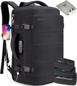 Tzowla 40L Travel Laptop Backpack for Men Women Carry on Flight Approved, Large Capacity Water Resistant Anti Theft Backpacks with USB Port,Business Causal Daypack Bag Fit 17.3"Computer/Notebook-Black