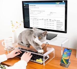 VAOLLO 2 Pack Computer Monitor Riser with keyboard cover Anti-Cat, Dual Monitor Stand Riser, Multimedia Desktop Stand for Dual Monitors/Laptop/Flat Screen TV (20"+14")