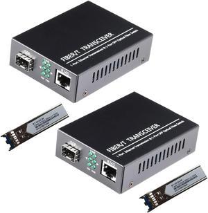 A Pair Gigabit Ethernet SFP Fiber Media Converters with Dual Core LC Transceiver Module, Single-Mode LC, SMF RJ45 to SFP Slot up to 20KM, 10/100/1000Base-Tx to 1000Base-SX (2 Pack)
