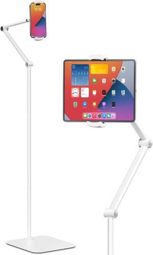 Viozon Tablet Floor Stand Holder, Compatible with 4.7"-13" Phone/Tablet, iPhone 15 Plus/Pro Max iPad,Kindle, 68" Phone Stand, Aluminum Alloy, Universal 360deg Rotatable,for Bed,Sofa,Desk,White