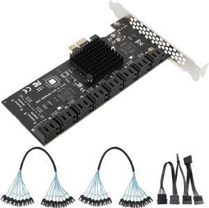 SATA Expansion Card PCIe X1 to 16-Port SATA3.0 SSD 6Gbps Controller Adapter Card with 2X 8 to 8 Bundle Cables for Win10/8/7/XP/Vista/Linux (16 Port SATA)