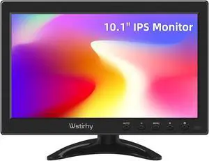 Wstirhy 10.1 inch Small IPS HDMI Monitor, 1366x768 Resolution, Small Monitor with HDMI VGA Ports, Mini Monitor for Computer, Kitchen Monitor, Built-in Speaker