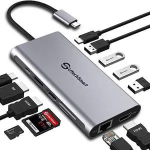 UtechSmart 12 in 1 USB C Dock - Triple Display with 2*4K@60Hz HDMI, DisplayPort, 100W PD, 4 USB Ports, RJ45 Ethernet, SD/TF for MacBook, Dell, HP, Lenovo, Huawei