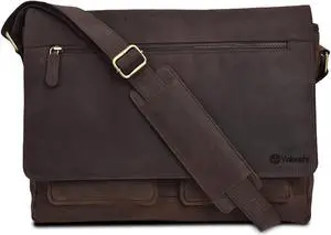 VALENCHI Real Genuine Leather 14" Laptop Messenger Bag/Briefcase For Men & Women