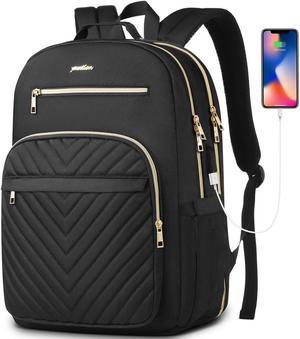 YAMTION Laptop Backpack Women,Backpack for Women USB for Business Work Office College Students Teacher,Black,17.3 inch
