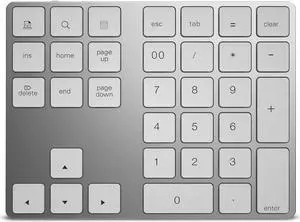 Wireless Number Keyboard 34-Keys Numeric Keypad + USB Type-C Hub Bluetooth Numeric Keypad,Rechargeable Wireless Number Pad Slim External Numpad Keyboard Data Entry, for Windows, OS, Android(Silver)