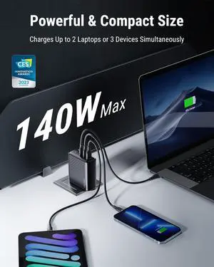 VOLTME 140W USB C Charger, PD3.1 PPS GaN, 3-Port Fast Laptop Wall Charger for MacBook Pro/Air, iPad Pro, iPhone 14/13 Series, Galaxy, Steam Deck, Chromebook