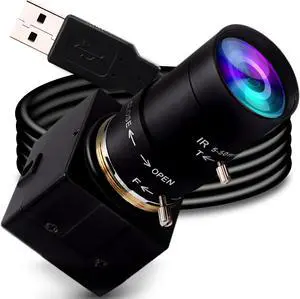 5mp USB Camera with Zoom 5-50mm Lens Webcam Variable Focus PC Camera Mini UVC USB2.0 USB with Camera for Computer Manual Zoom Close-up Camera Industrial Varifocal Web Camera for Raspberry Pi Laptop