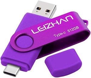 leizhan 512GB Type C USB Flash Drive, USB-C Memory Stick 3.0 for Samsung Galaxy Note10, S10,Note 9, S9, Note 8,S8,Google Pixel, Purple