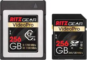Ritz Gear RG CFExpress Type B 256GB Card (1700/1100 R/W) +SD Card UHS-II 256GB SDXC Memory Card U3 V60 (R 265mb/s 120mb/s Write) (Not Recommended for Nikon Cameras)