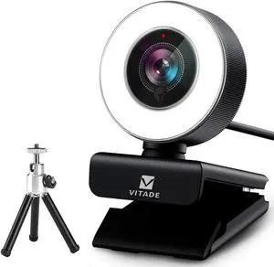 VITADE Streaming Webcam 1080P, 960A HD Web Camera USB Web Cam for Gaming Conferencing Video Chatting Mac Windows Desktop Computer Laptop Wide Angle Webcam with Ring Light & Microphone & Tripod