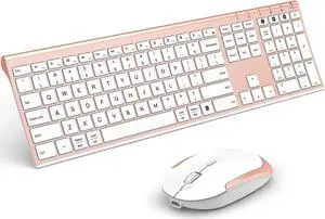 Bluetooth Keyboard Mouse, Multi-Device Wireless Keyboard and Mouse Combo, Dual-Mode(Bluetooth + Bluetooth + USB), Ultra Slim, Rechargeable, for Windows/Mac OS (Rose Gold)