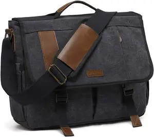 Messenger Bag for Men,Water Resistant Canvas 15.6 inch Laptop Shoulder Bag Vintage Satchel Bag for Work Travel by VONXURY