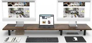 WEGASTU Large Dual Monitor Stand Riser 43.3INVintage Home Office Storage For Desk AccessoriesSolid Wod Desk With Adjustable Legs For computer/PC/Laptop/Printer/Container/dressing table