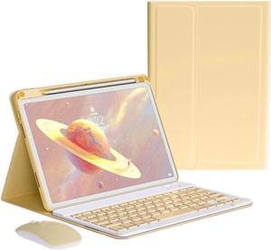 kaitesi iPad 9th 8th 7th Generation Air 3 Pro 10.5 Keyboard Case Mouse, Magnetically Detachable Wireless Color Keyboard Slim Lightweight Smart Case with Pencil Holder (Yellow)