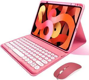 kaitesi Keyboard Case Mouse for iPad 9th/8th/7th Generation 10.2 inch iPad Air 3 iPad Pro 10.5 inch Detachable Bluetooth Keyboard Cute Round Keys (Dark Pink)