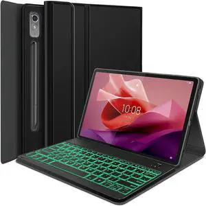Wineecy Backlit Keyboard Case for Lenovo Tab P12 12.7 Inch 2023 Tablet, 7 Color Backlight Detachable Wireless Keyboard & & PU Folio Stand Cover Caserfor 12.7" Lenovo Tab P12 2023 Realease