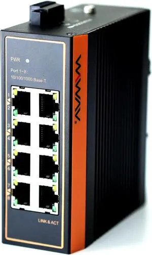 WIWAV W1108-8GE-I 10/100/1000Mbps Unmanaged 8-Port Gigabit Industrial Ethernet Switches with DIN Rail/Wall-Mount (UL Listed, IP40, -40 to 85°C)