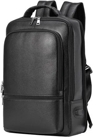Womleys 15.6 Inch Genuine Leather Laptop Backpack for Men Women, Business Travel Backpack Hiking Rucksack Daypack (4#Black)