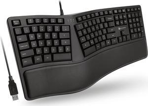 X9 Ergonomic Keyboard Wired with Cushioned Wrist Rest - Type Naturally and Comfortably Longer - USB Wired Keyboard for Laptop with 110 Keys & 5ft Cable - Split Keyboard for PC, Computer Ergo Keyboard